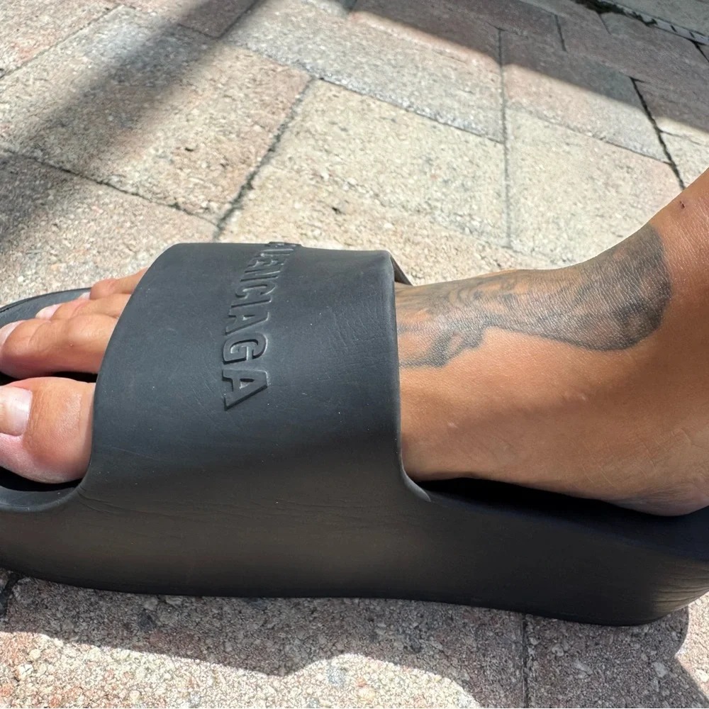 Balenciaga Black Platform Slide Sandals